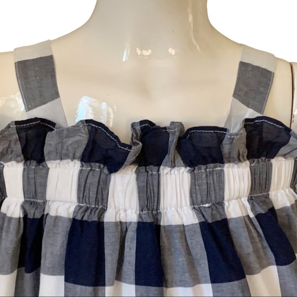 JANIE AND JACK Off-The-Shoulder Gingham Dress 100% Cotton Navy Blue & White Sz 3 - Picture 11 of 16